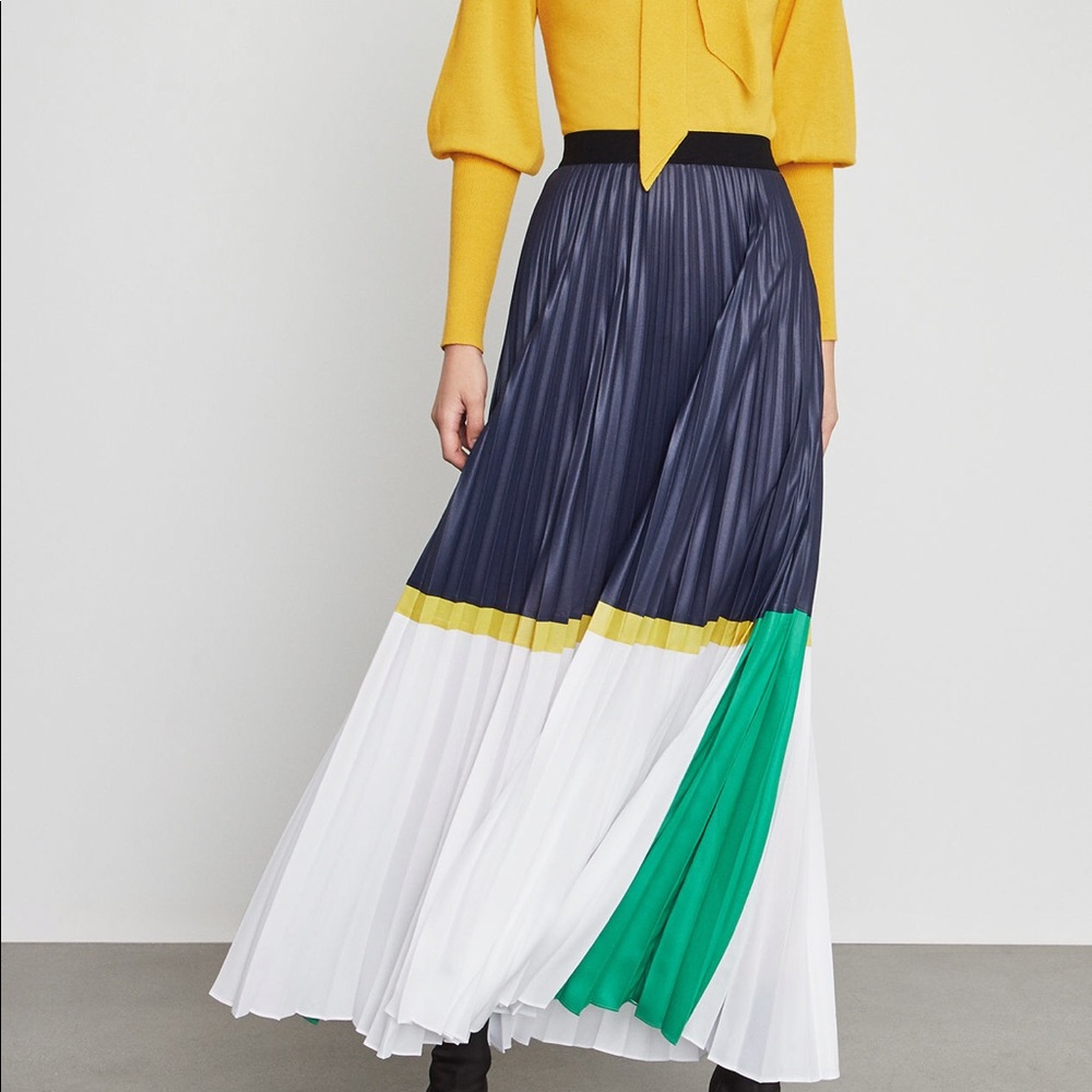 NWT BCBGMAXAZRIA Pleated Maxi Colorblock Skirt